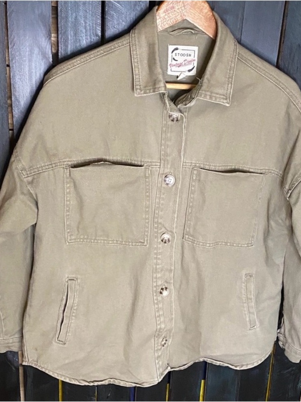 Stoosh Vintage Denim gray herringbone denim Button-Up Jacket size small